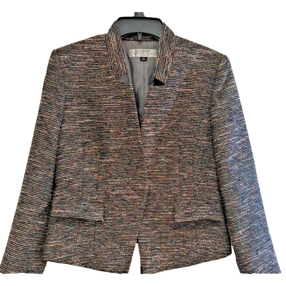 Tahari Arthur S Levine Blazer Women' Size 10P Multicolor Metallic Jacquard Retro
